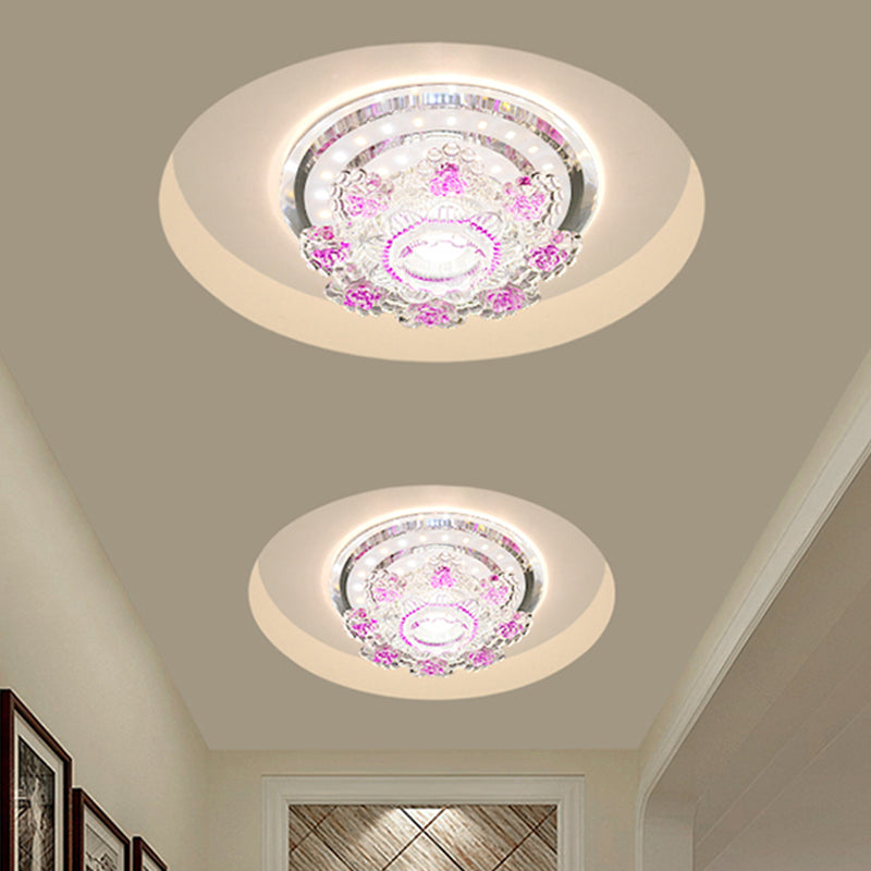 Plafonnier floral moderniste en cristal biseauté, éclairage LED pour couloir, rose/jaune, lumière chaude/blanche