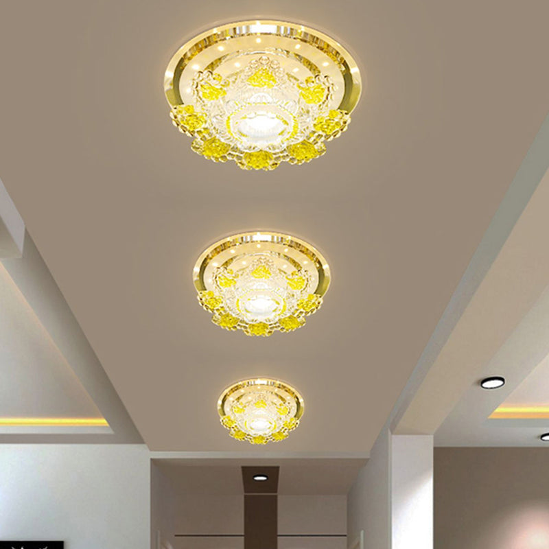 Plafonnier floral moderniste en cristal biseauté, éclairage LED pour couloir, rose/jaune, lumière chaude/blanche