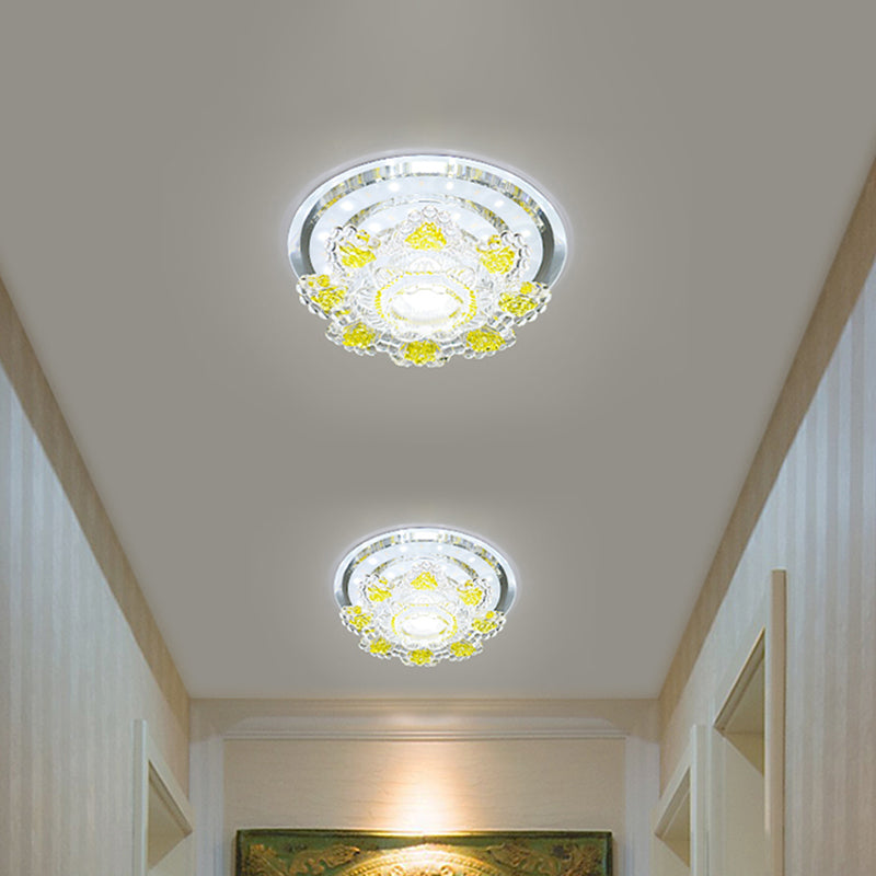 Plafonnier floral moderniste en cristal biseauté, éclairage LED pour couloir, rose/jaune, lumière chaude/blanche