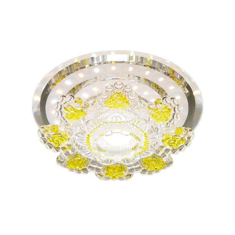 Plafonnier floral moderniste en cristal biseauté, éclairage LED pour couloir, rose/jaune, lumière chaude/blanche