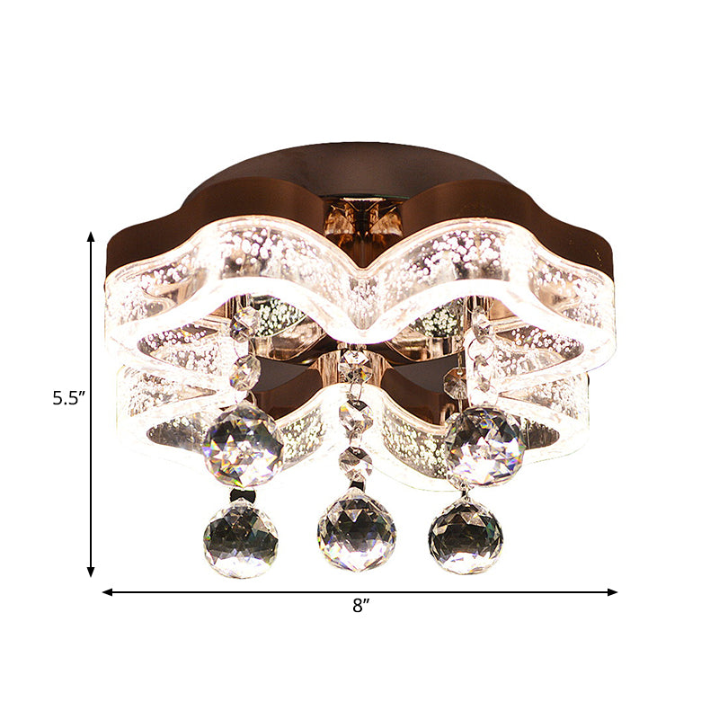 LED Corridor Flush Mount Fixture Modern Style Chrome Ceiling Lighting with Floral Crystal Shade