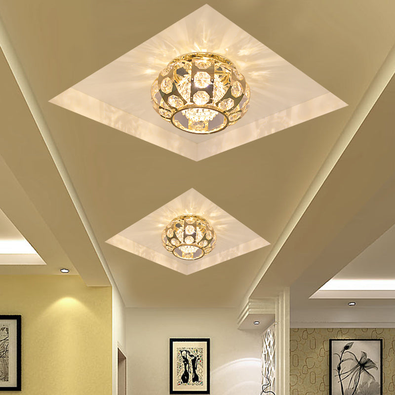 Lantern Crystal Flushmount Light Simplicity LED Gold Ceiling Mounted Fixture in Warm/White Light