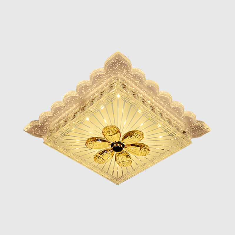 Crystal Square Flush Light Fixture Modernist LED White Ceiling Flush Mount in Warm/White Light with Scalloped Edge