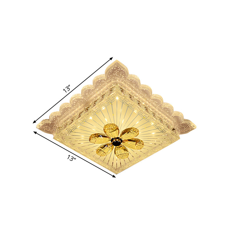 Crystal Square Flush Light Fixture Modernist LED White Ceiling Flush Mount in Warm/White Light with Scalloped Edge