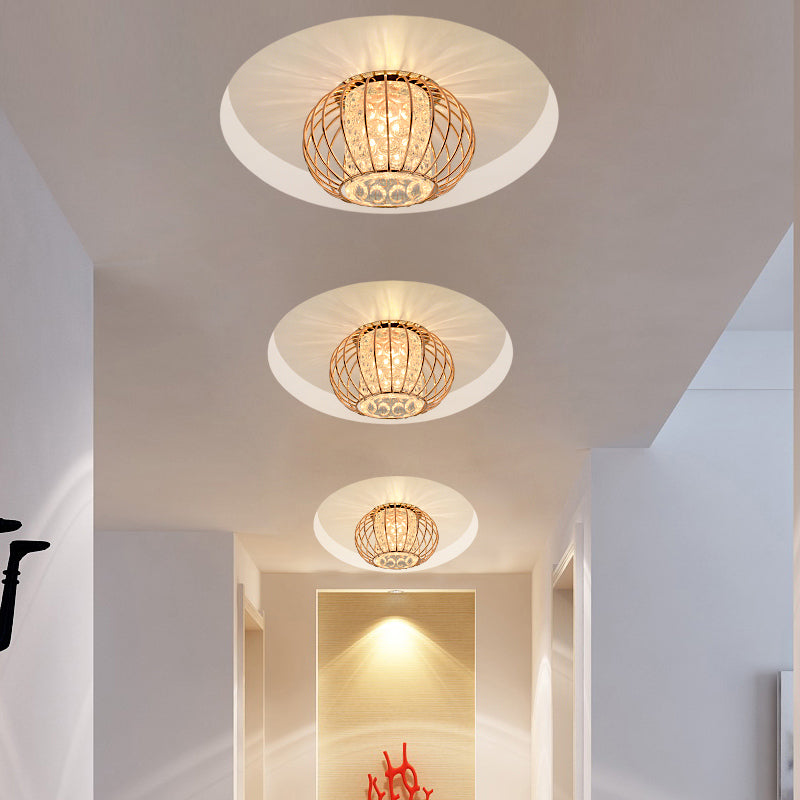Gold Ball Cage Flushmount Modern LED Soffitto Flush con Cilindro Interno Ombra di Cristallo in Luce Calda/Bianca