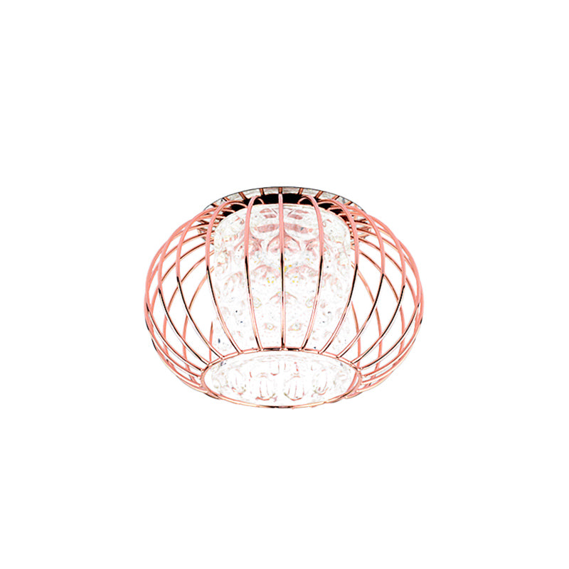 Gold Ball Cage Flushmount Modern LED Soffitto Flush con Cilindro Interno Ombra di Cristallo in Luce Calda/Bianca
