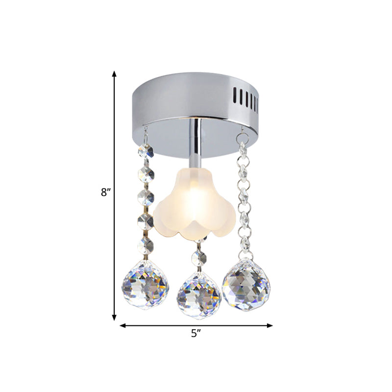 Teardrop Semi Flush einfache klare Kristall 1 Leichter Esszimmer Deckenlampe in Chrom mit Blumenglasschatten