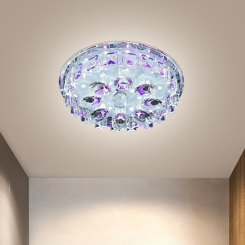 Lampada da soffitto ovale a LED moderna rotonda con montaggio ad incasso in cristallo trasparente in viola/caffè, luce calda/bianca