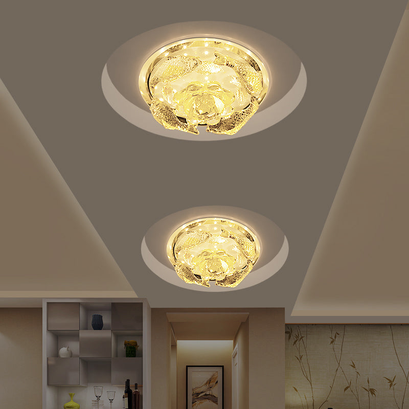 Floral Faceted Crystal Flush Mount Contemporary LED Yellow Ceiling Lighting in Warm/White Light