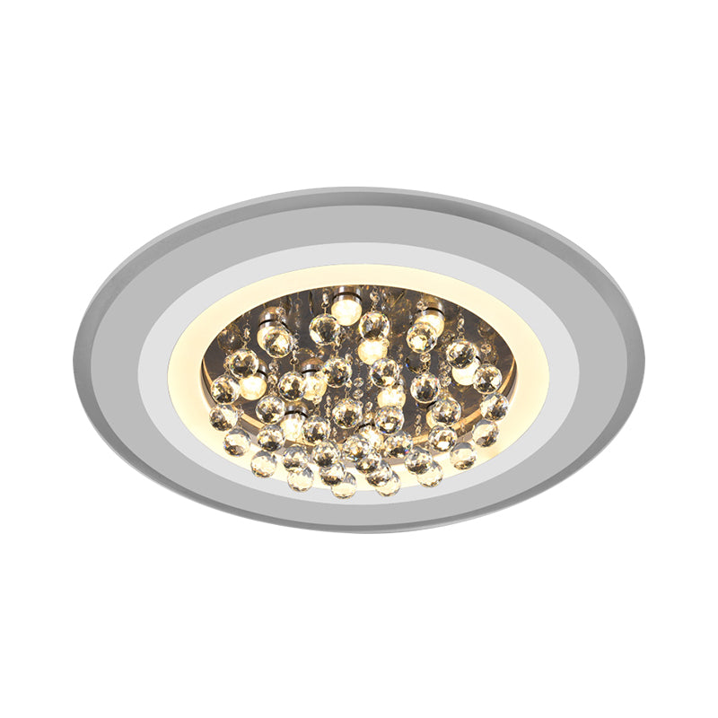 Disc Flushmount Lighting Simple Acrylic Living Room LED Ceiling Lamp in White with Crystal Droplet