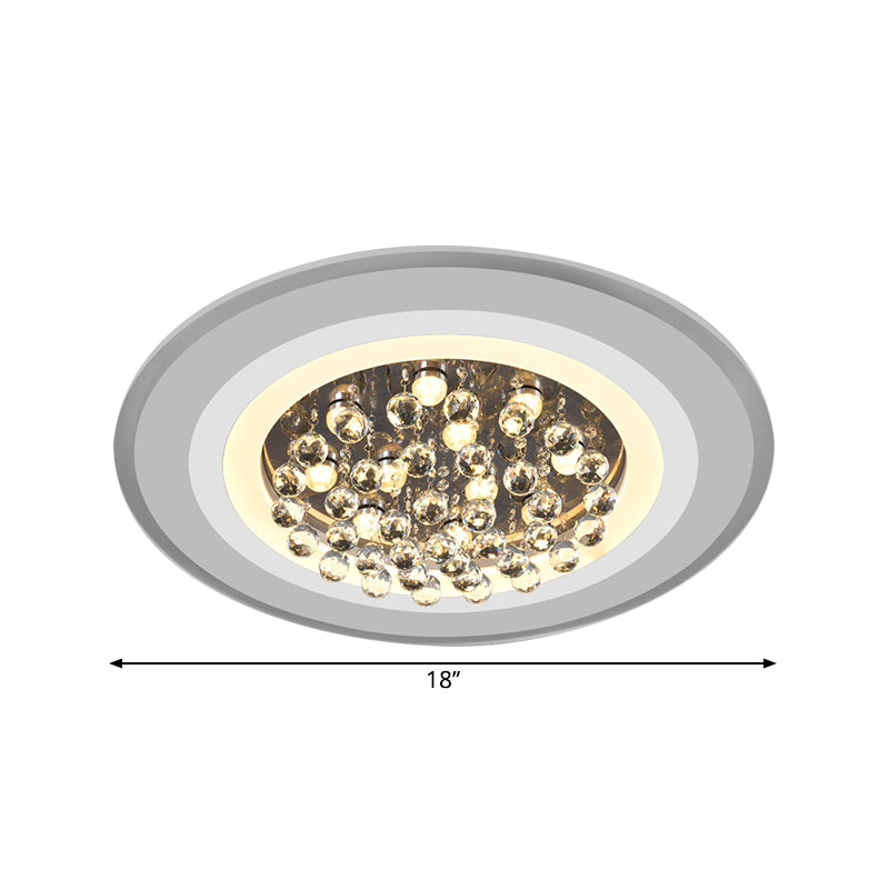 Disc Flushmount Lighting Simple Acrylic Living Room LED Ceiling Lamp in White with Crystal Droplet