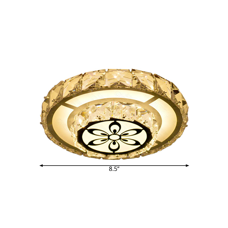 Modernist Round/Square Flush Light Beveled Crystal LED Corridor Ceiling Fixture in White with Flower Pattern, Warm/White Light