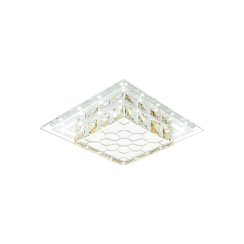 Minimal Round/Square Flush Mount Lighting Crystal LED Hallway Close to Ceiling Lamp in Warm/White Light with Floral Pattern