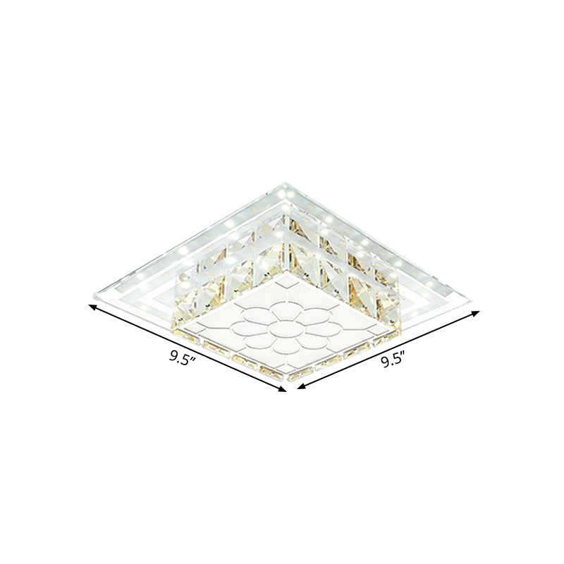 Minimal Round/Square Flush Mount Lighting Crystal LED Hallway Close to Ceiling Lamp in Warm/White Light with Floral Pattern