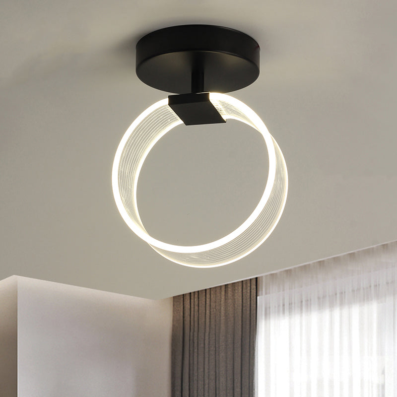 LED-gangplafondlamp Modern zwart/goud, semi-inbouwverlichting met ronde acrylkap