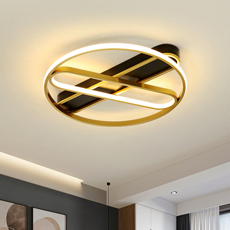 Moderna plafoniera a LED rotonda in metallo con montaggio ad incasso in oro con design ovale interno, larghezza 16,5"/20,5"