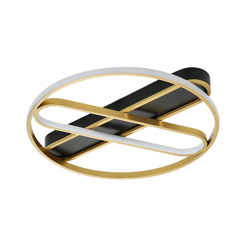 Moderna plafoniera a LED rotonda in metallo con montaggio ad incasso in oro con design ovale interno, larghezza 16,5"/20,5"