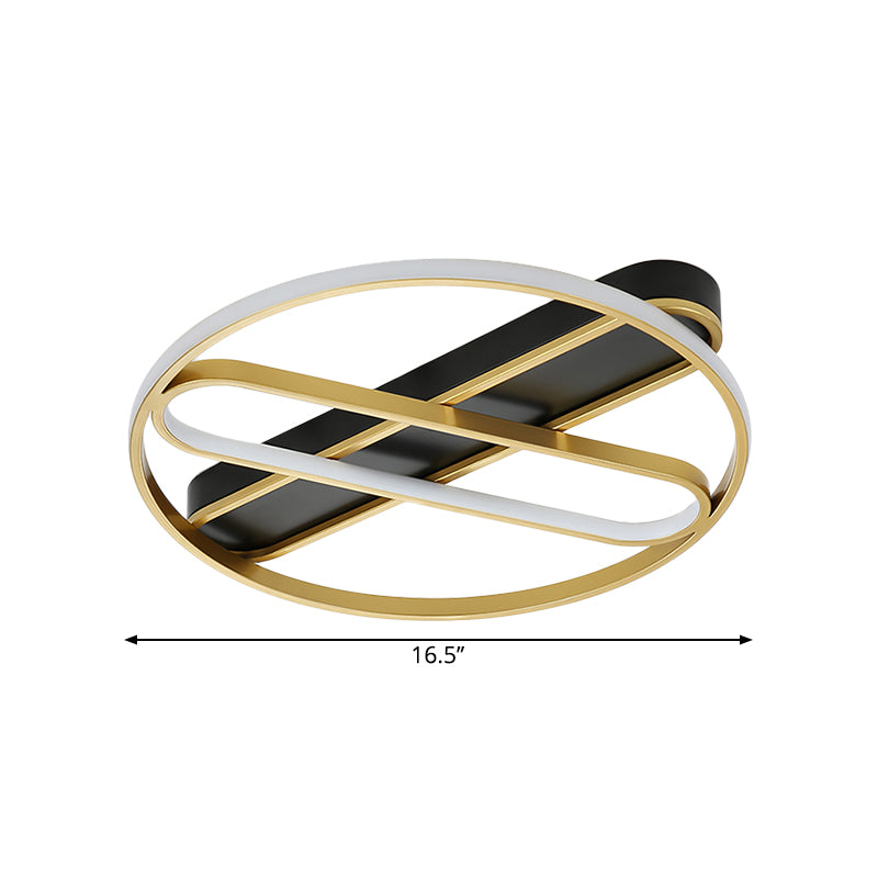 Moderna plafoniera a LED rotonda in metallo con montaggio ad incasso in oro con design ovale interno, larghezza 16,5"/20,5"