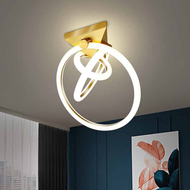 Acrylic 3-Ring Flush Light Fixture Modern LED Gold Close to Ceiling Lamp for Bedroom