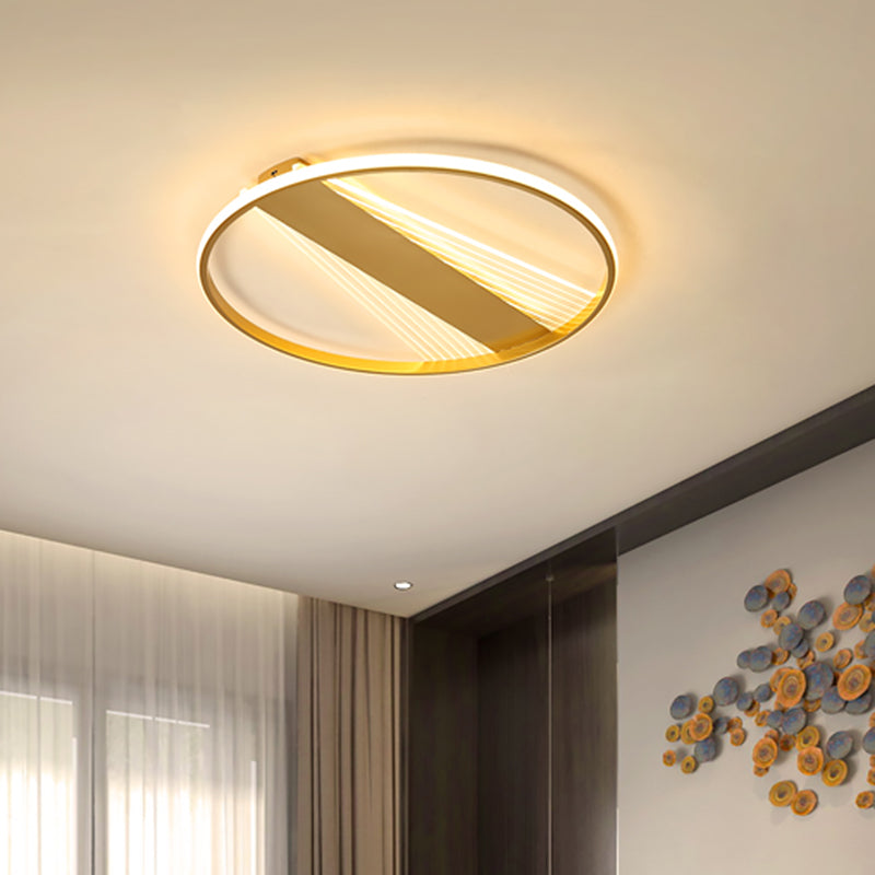 Ring Metal Ceiling Fixture Contemporary 18"/21.5" W LED Gold Flush Mount Lamp for Bedroom