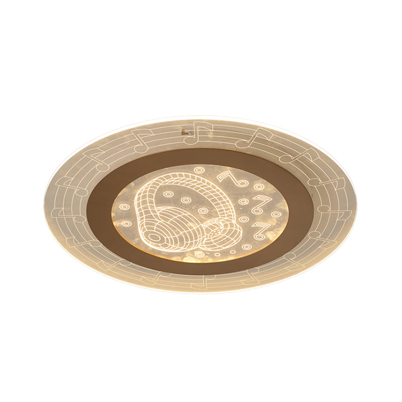 Acrylic Disc Ceiling Lamp Minimalist LED White Flush Mount Fixture with Music Note Pattern, 16"/19.5" W