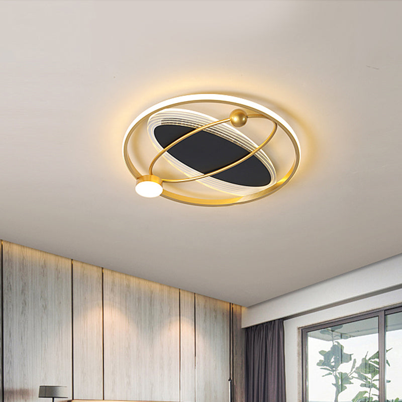 Gold Circle Flush Mount Simplicity 16"/19.5" W LED Metal Close to Ceiling Lamp with Inner Oval Design