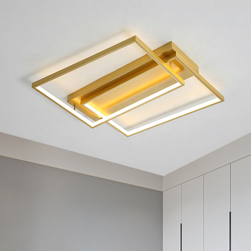 Rectangle Metal Flush Mount Light Fixture Modern 16.5"/20.5" W LED Gold Ceiling Lamp for Bedroom