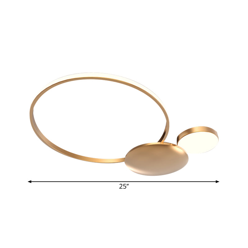 Modernism Circular Flush Ceiling Light Metal Living Room LED Lighting Fixture in Gold