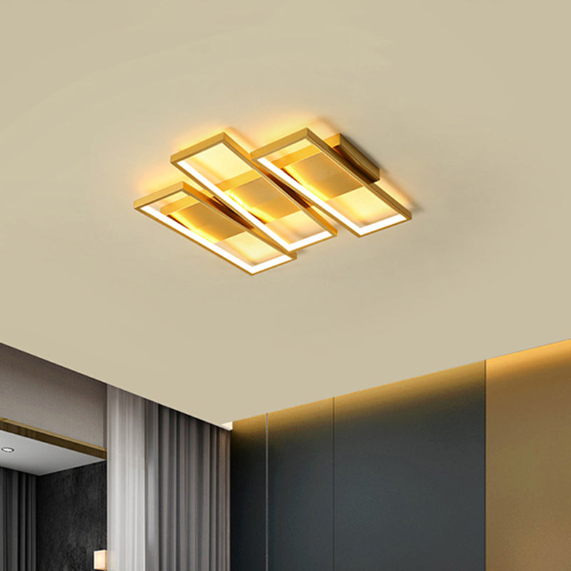 Modern 16.5"/20.5" W LED Flush Ceiling Light Fixture Gold Rectangle Flushmount Lighting with Acrylic Shade