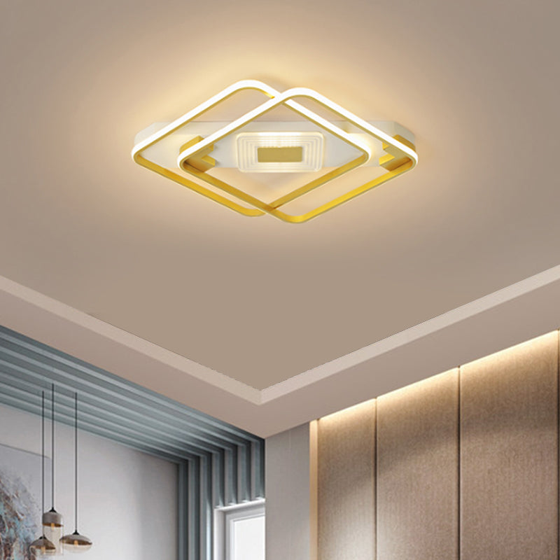 Minimal Square Flush Mount Fixture Acrylic Living Room LED Close to Ceiling Lamp in Gold, 16.5"/20.5" W