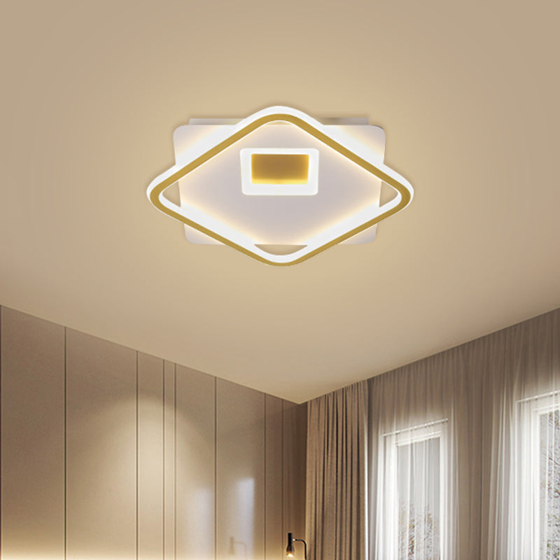 Simple Squared Flush Light Fixture Acrylic LED Bedroom Ceiling Lighting in Gold, 16.5"/20.5" W