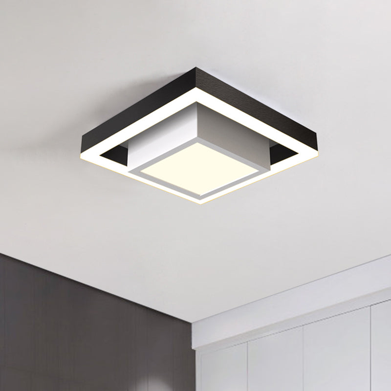 Aluminum 2-Tier Square Ceiling Lamp Contemporary Black/Gold LED Flush Mount Lighting in Warm/White Light for Corridor