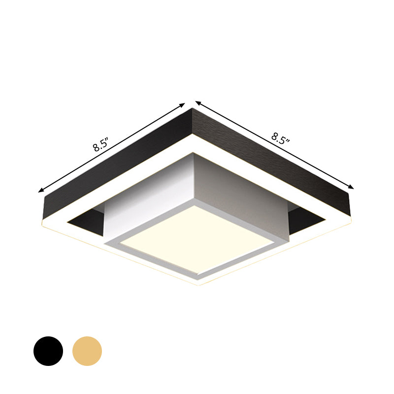Aluminum 2-Tier Square Ceiling Lamp Contemporary Black/Gold LED Flush Mount Lighting in Warm/White Light for Corridor