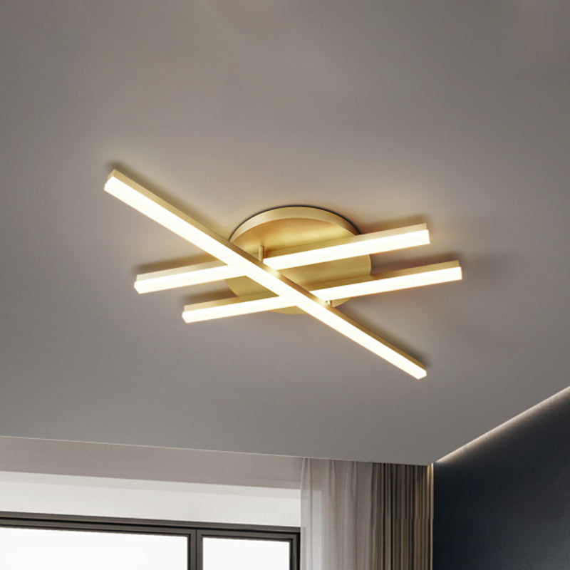 Linear Flush Mount Ceiling Light Minimal Acrylic LED Gold Lighting Fixture in Warm/White Light for Bedroom