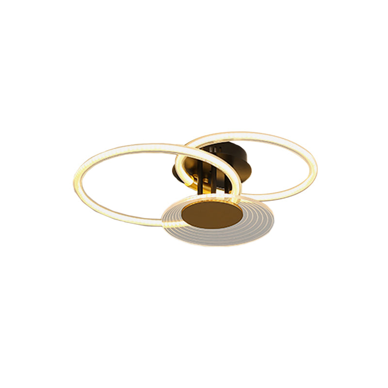 Hoops Acrylic Ceiling Mounted Fixture Contemporary 3/4 Heads Black Semi Flush Light for Restaurant