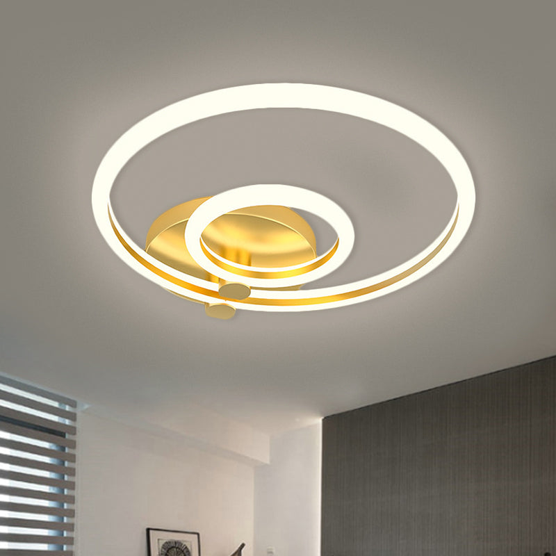 Hoop Semi Flush Light Minimalism Metallic LED Gold Ceiling Mounted Fixture for Bedroom