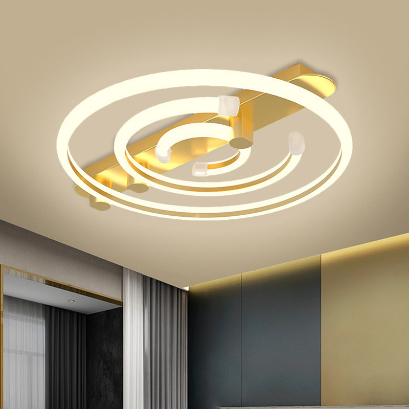 Iluminación de techo de círculo de metal Lámpara de montaje de semi descarga de LED negro/dorado en luz cálida/blanca