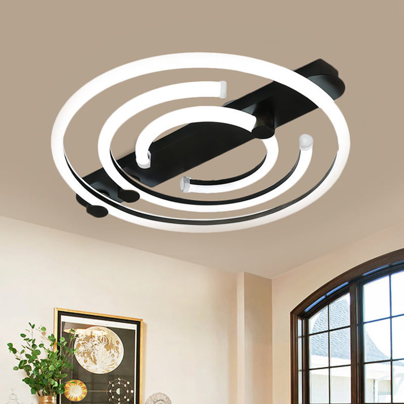 Iluminación de techo de círculo de metal Lámpara de montaje de semi descarga de LED negro/dorado en luz cálida/blanca