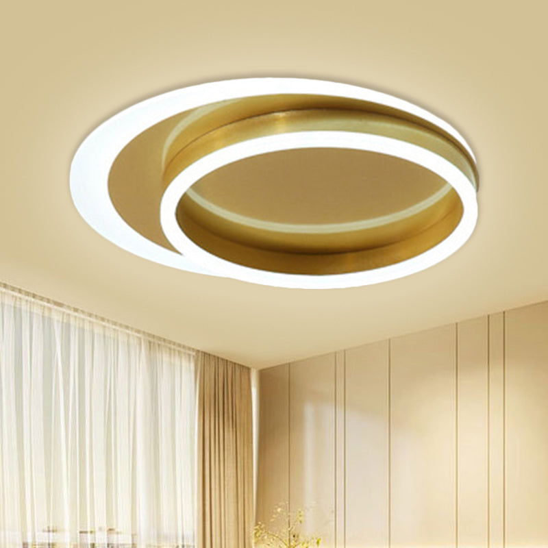 Metallic Round Ceiling Fixture Modernism LED Flush Mount Lighting in Gold, Warm / White Light