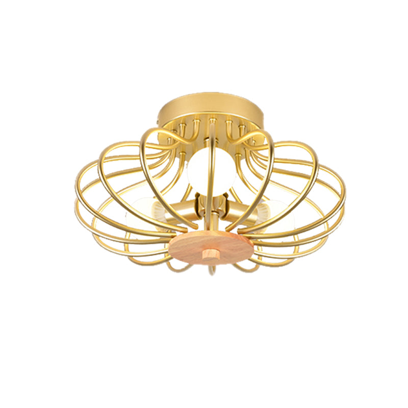 Luz de montaje de alambre de melón Luz de techo metálico contemporáneo en oro para corredor