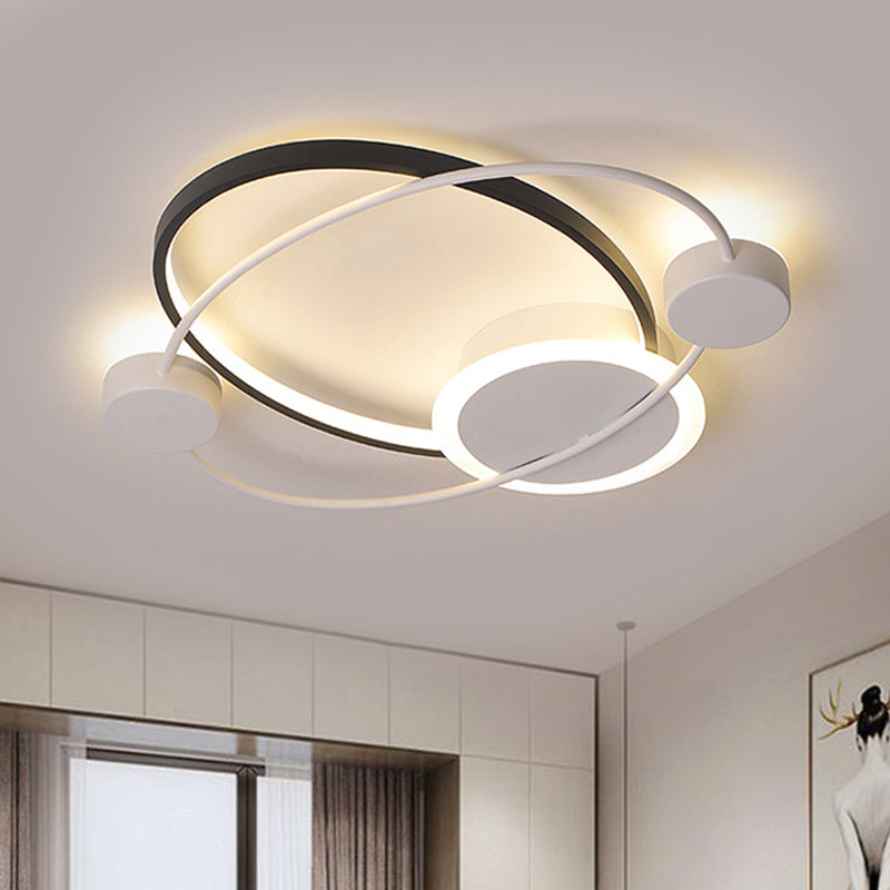 Planet Orbit Flushmount Lighting Modern Metal 21.5"/25.5" W LED Black-White Ceiling Mounted Fixture in Warm/White Light
