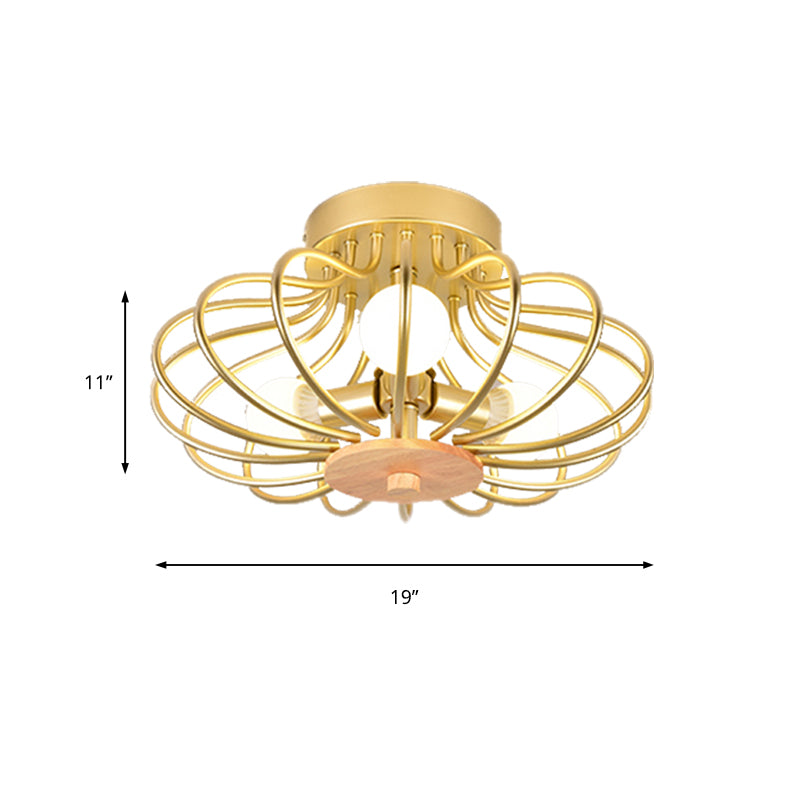 Luz de montaje de alambre de melón Luz de techo metálico contemporáneo en oro para corredor