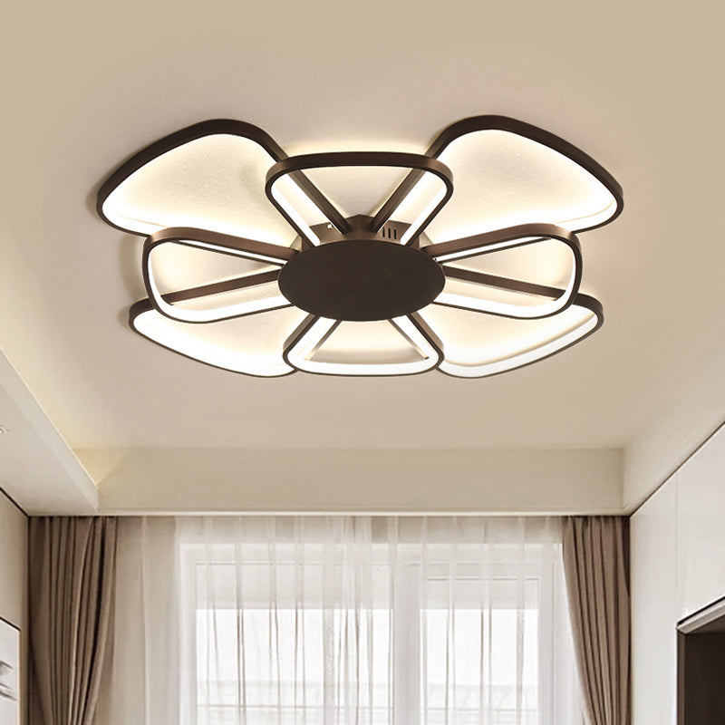 Minimalism Flower Ceiling Lamp Metallic LED Parlor Flush Mount Fixture in Coffee, Warm/White Light