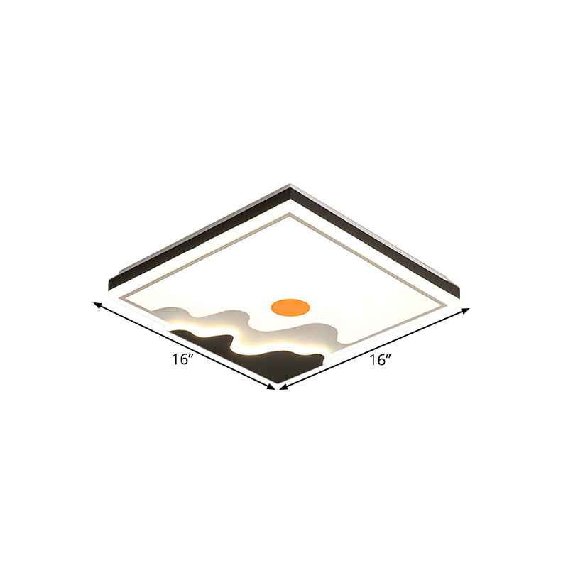 White LED Square Ceiling Flush Contemporary Metal Flush Mount Lighting Fixture with Sun Design, 16"/19.5" W