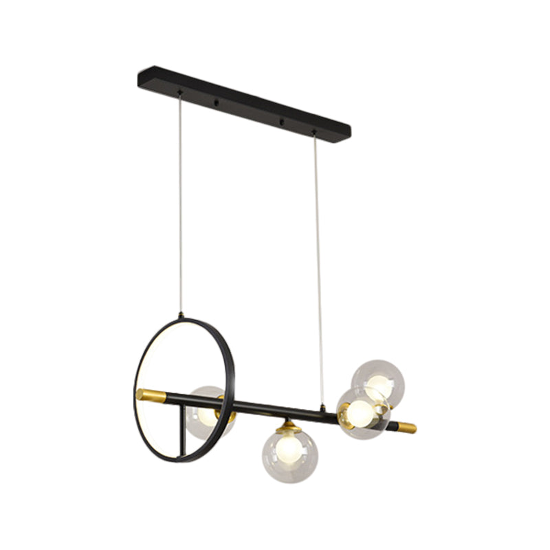 Semplice lampadario molecolare isola vetro trasparente in vetro a 4/6 luci a 6 luci a ciondolo in nero in nero con anello metallico deco