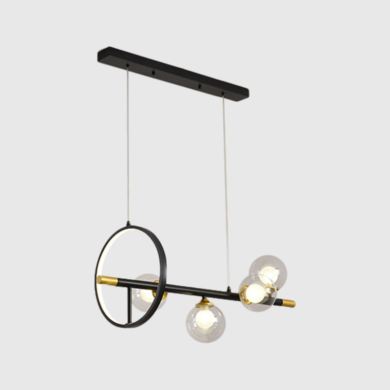 Semplice lampadario molecolare isola vetro trasparente in vetro a 4/6 luci a 6 luci a ciondolo in nero in nero con anello metallico deco