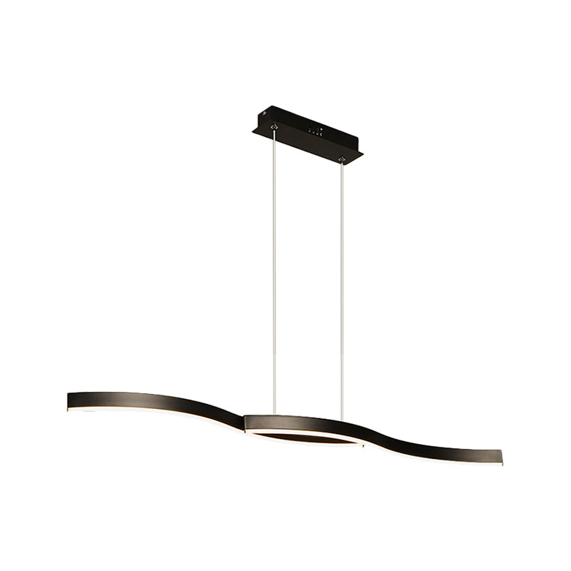 Waves Island Lamp Contemporary Aluminum 39"/47" L LED Black Pendant Lighting Fixture in Warm/White Light for Dining Room