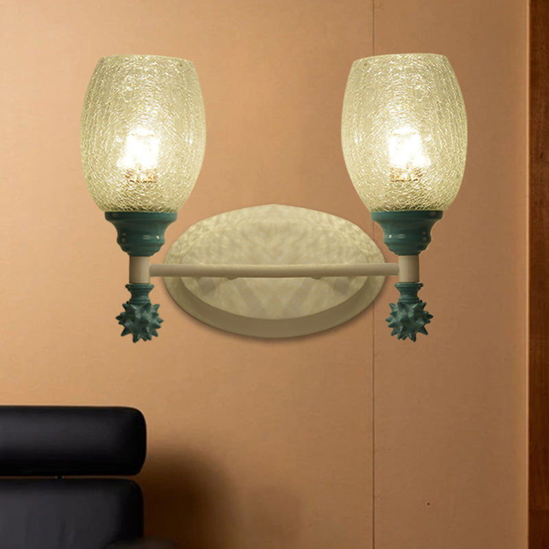 1/2-Bulb Bedside Wall Mounted Lamp Rural Blue/Gold/Dark Blue Wall Lighting with Oval Clear Crackle Glass Shade