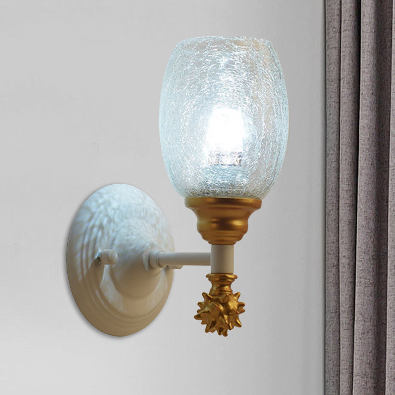 1/2-Bulb Bedside Wall Mounted Lamp Rural Blue/Gold/Dark Blue Wall Lighting with Oval Clear Crackle Glass Shade