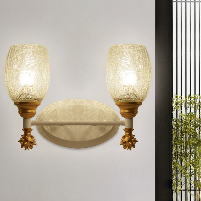 1/2-Bulb Bedside Wall Mounted Lamp Rural Blue/Gold/Dark Blue Wall Lighting with Oval Clear Crackle Glass Shade